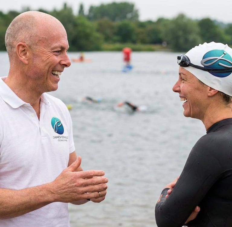 James Oswald Coaching talks to a triathlete at Open Water Swimmer