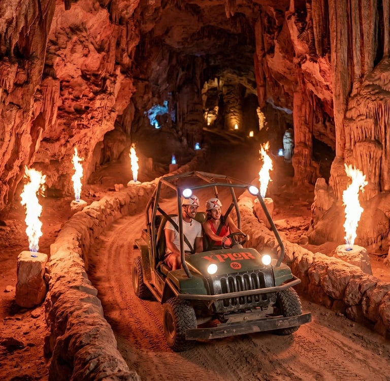 vehiculo anfibio en parque xplor fuego xcaret
