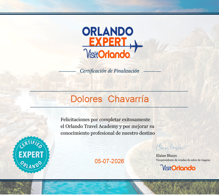 certificado orlando expert agencia de viajes DCO Experiencei