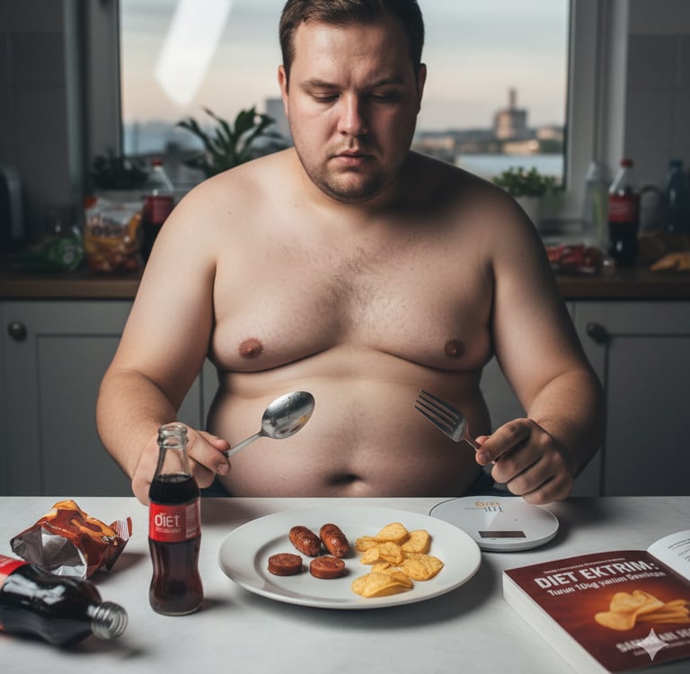 seorang laki laki makan sedikit mau turun berat badan