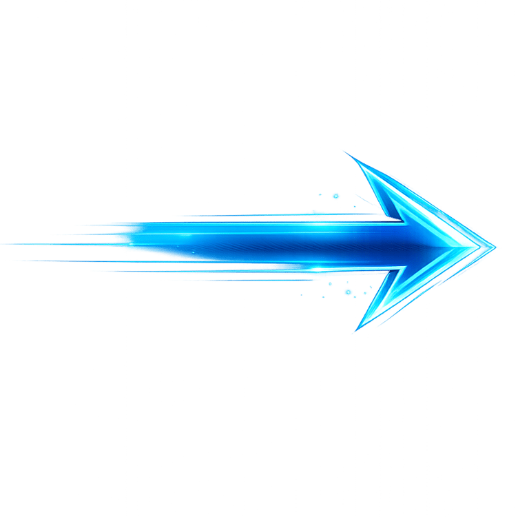Glowing blue neon arrow symbol with motion blur effect isolated on a black background.