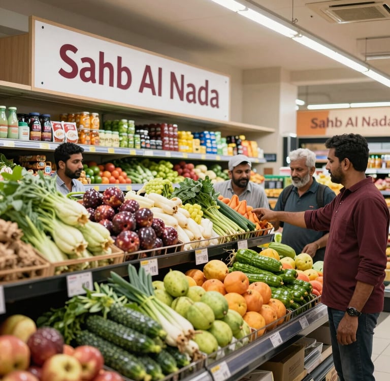 Happy family shopping together at Sahb Al Nada, highlighting community feel.
