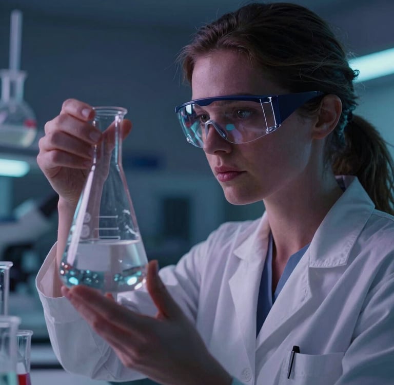 woman holding laboratory appratus