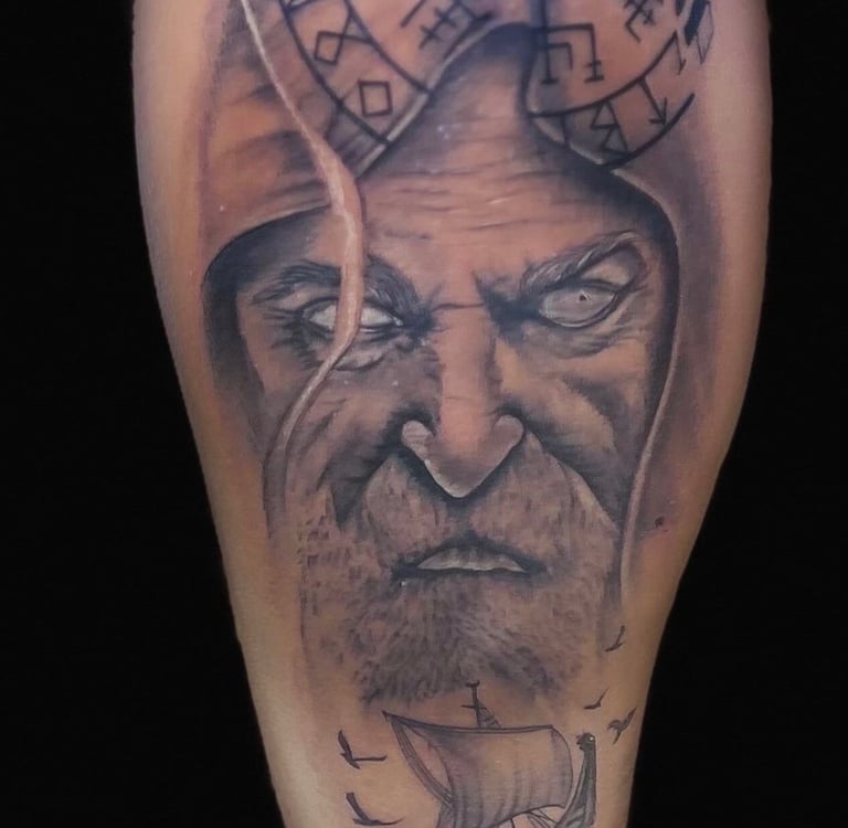 Realism portrait tattoo on leg — Hurghada Tattoo Studio