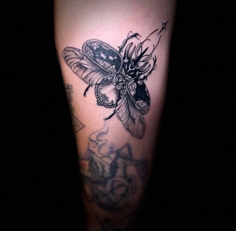 Blackwork ornamental tattoo on forearm — Hurghada Tattoo Studio