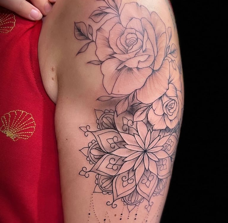 Fine line floral tattoo on forearm — Hurghada Tattoo Studio