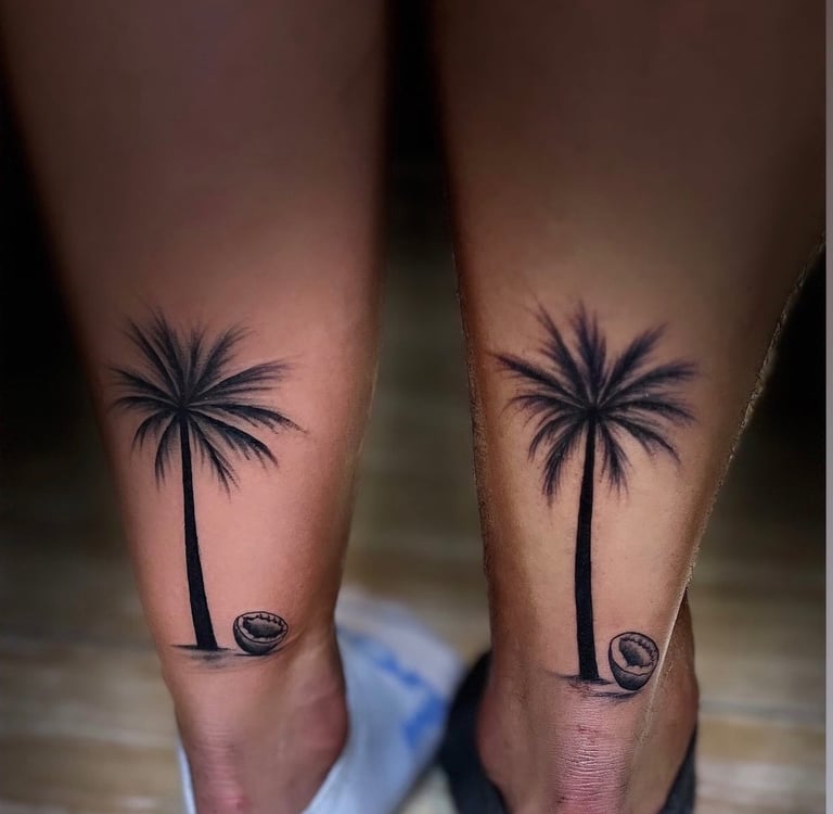 Palm tree tattoo in minimalist style on ankle — Hurghada Tattoo Studio
