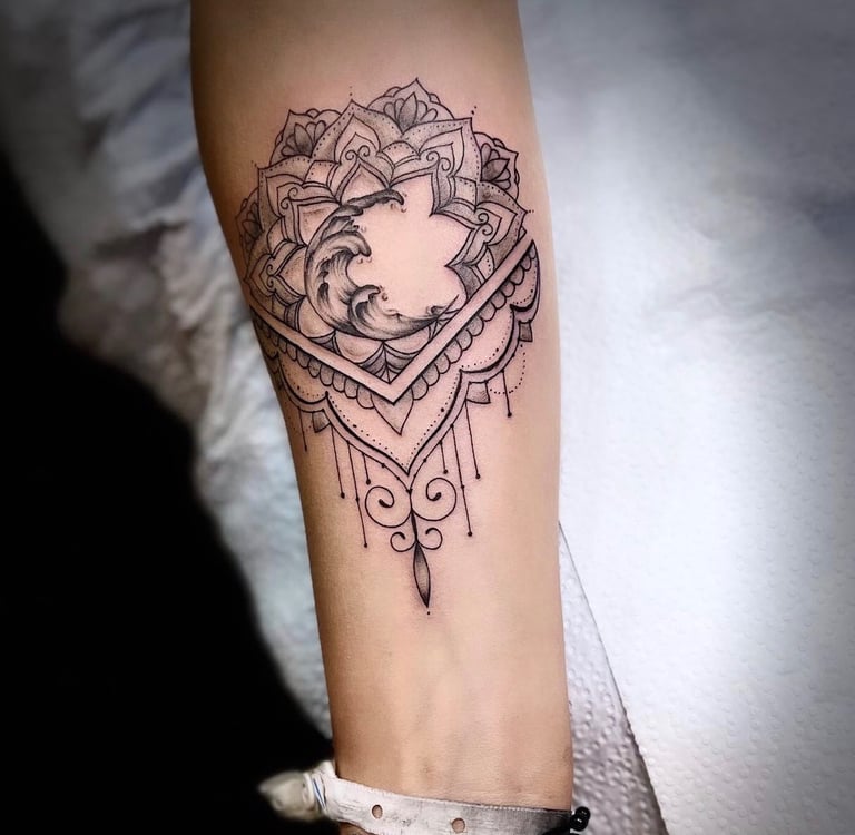 Dotwork mandala tattoo on forearm — Hurghada Tattoo Studio