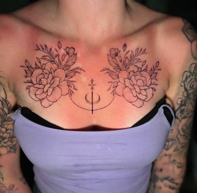 Realism tattoo flowers on chest — Hurghada Tattoo Studio