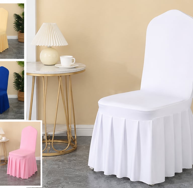 Export-quality chair covers available in Lycra, Crush, and Spandex fabrics for worldwide banquet déc