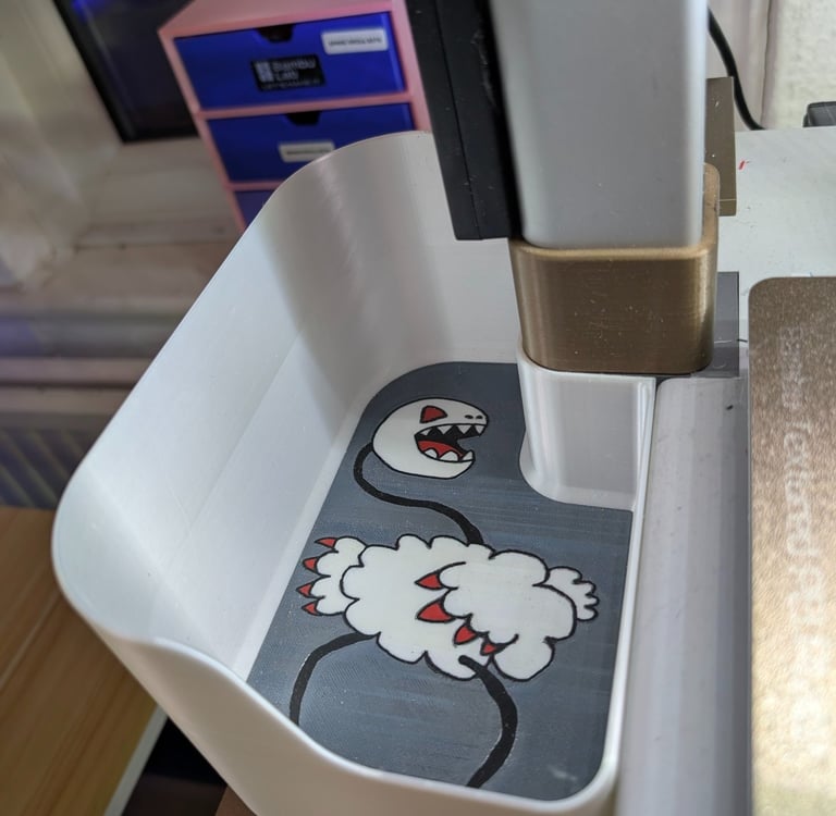 Emu art added to 3d printed products.