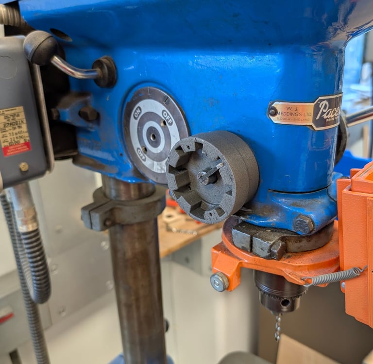 Nylon 3d printed quill spring housing for vintage pillar drill.