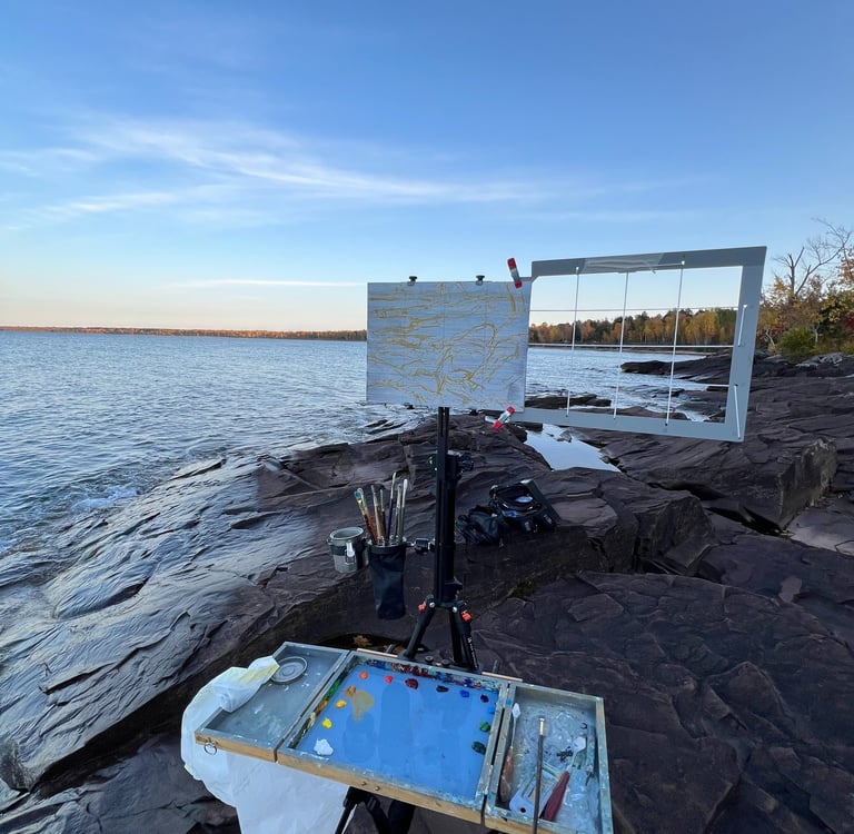 Forensic HUD on viewfinder grid at Lake Superior. Hardening the Human Edge. Calibration log