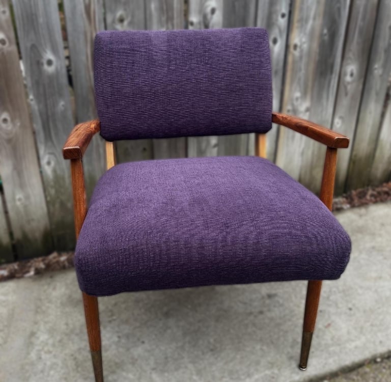 reupholstered eggplant chenille vintage chair