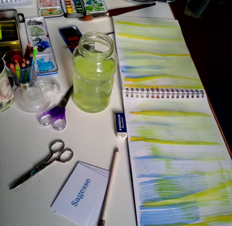 seance de l'atelier carnet creatif avec Veronique Payovitch