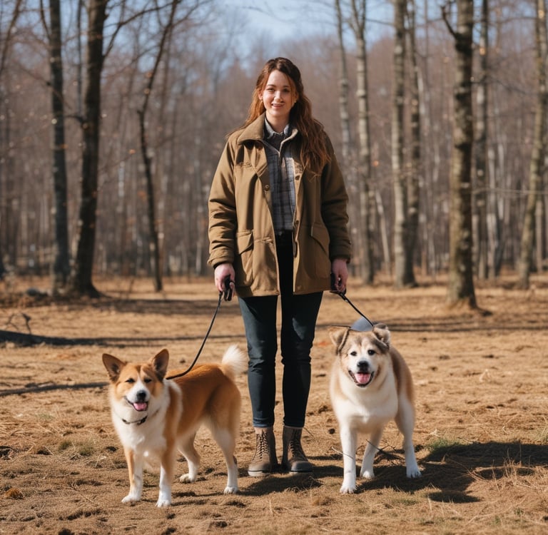 a man standing next to a dog on a leash