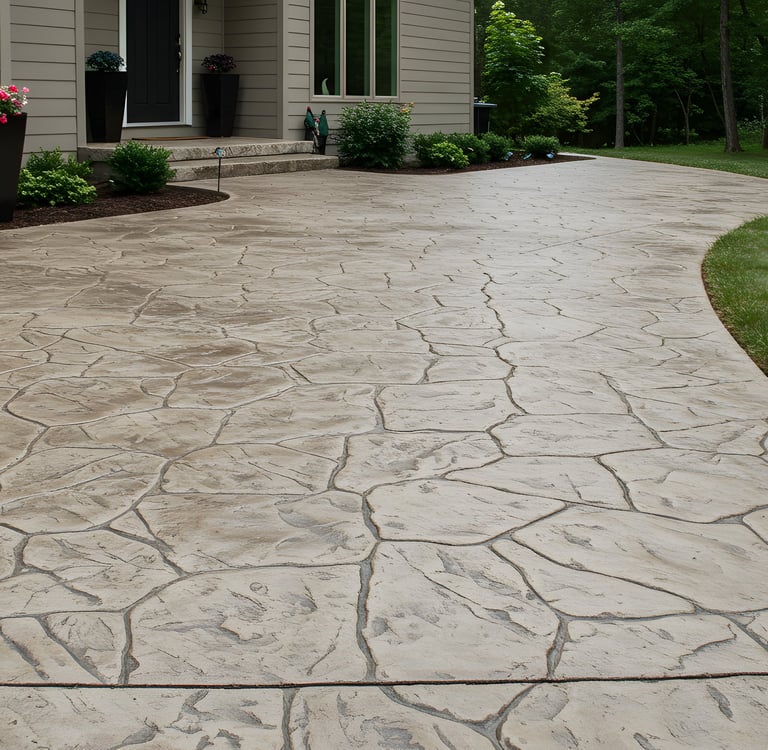 Stamped decorative concrete patio with natural stone pattern finish