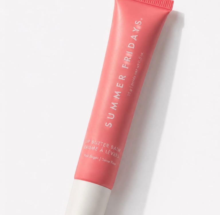 Summer Fridays Lip Butter Balm Pink Sugar tube isolated on a clean white background.