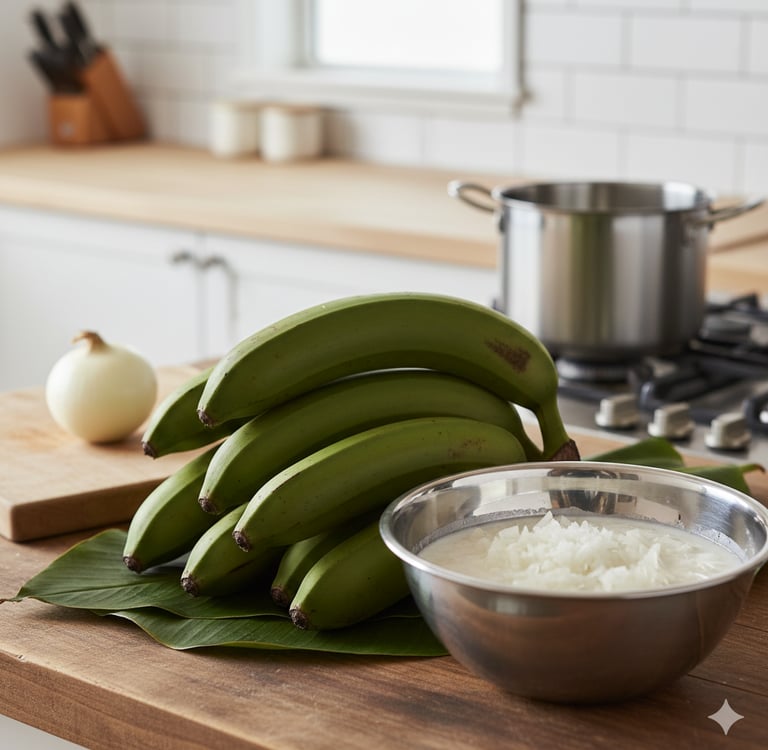 “Fa’alifu fa’i, Samoan green bananas in salted coconut cream served as a savoury side dish.”