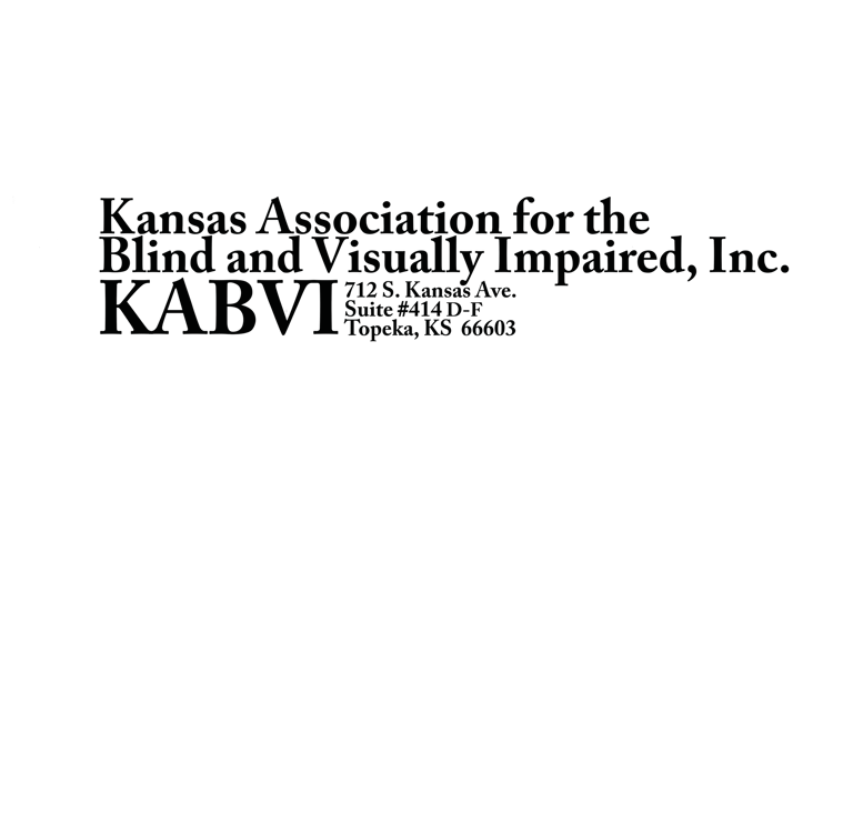 Header with black and white text that reads Kansas Association for the blind and visually impaired,