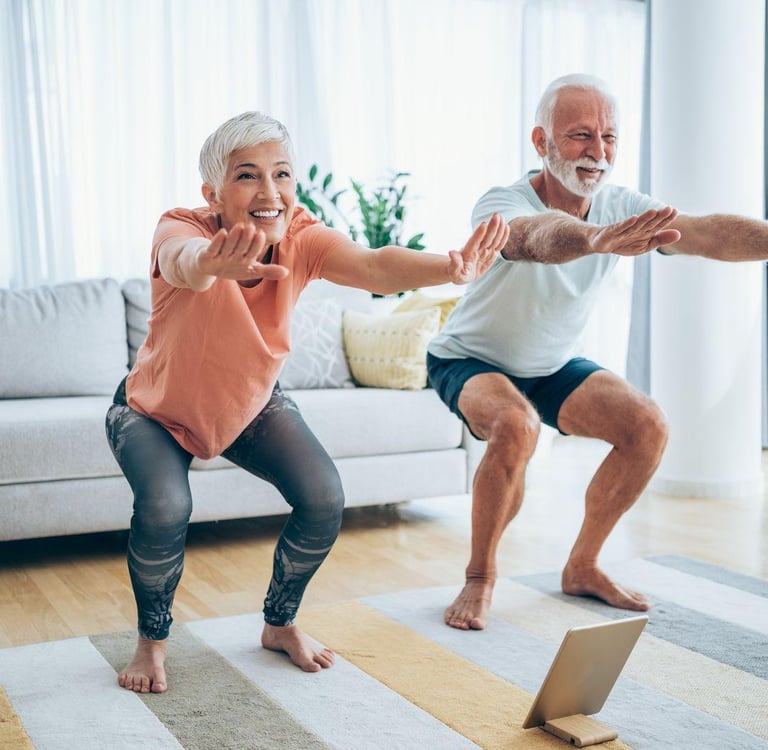 Healthy elderly working out