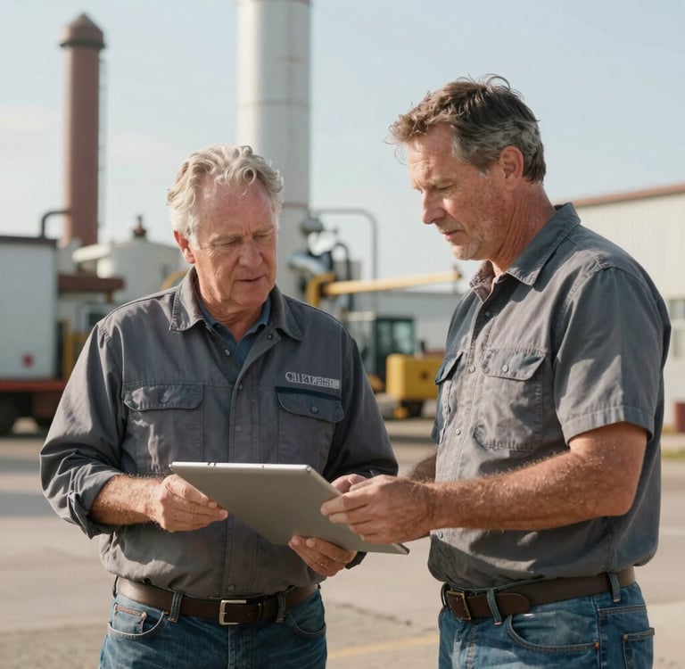 A waste disposal consultant working with a customer