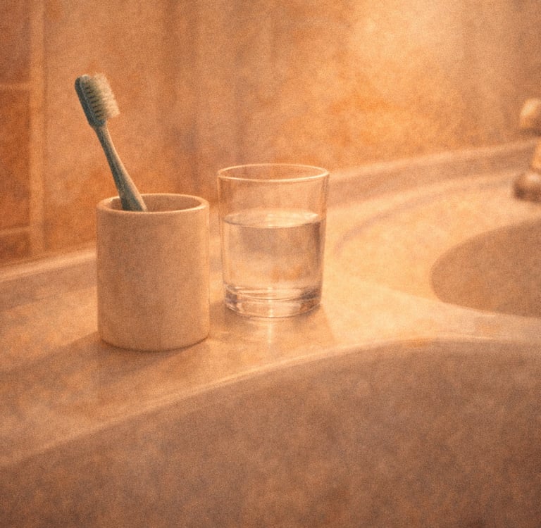 Cepillo de dientes y vaso de agua símbolo de apilar hábitos