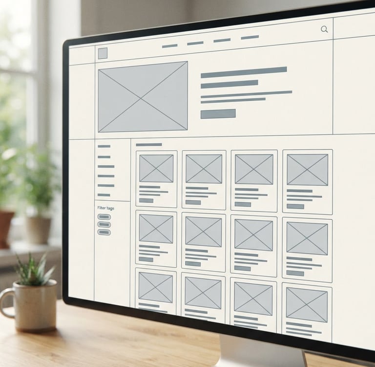 monitor screen with website design template with image placeholder