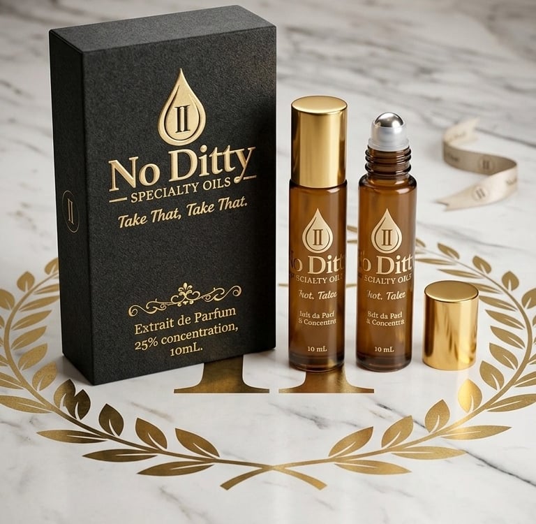 No Ditty Specialty Oil 25% Extrait de Parfum and Jojoba Oil Roll-on bottle and packaging