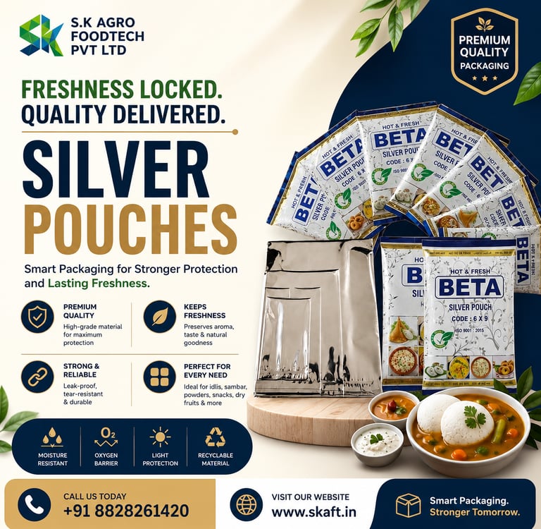 At S.K Agro Foodtech Pvt. Ltd., we manufacture premium-quality Silver Pouches designed to provide ex