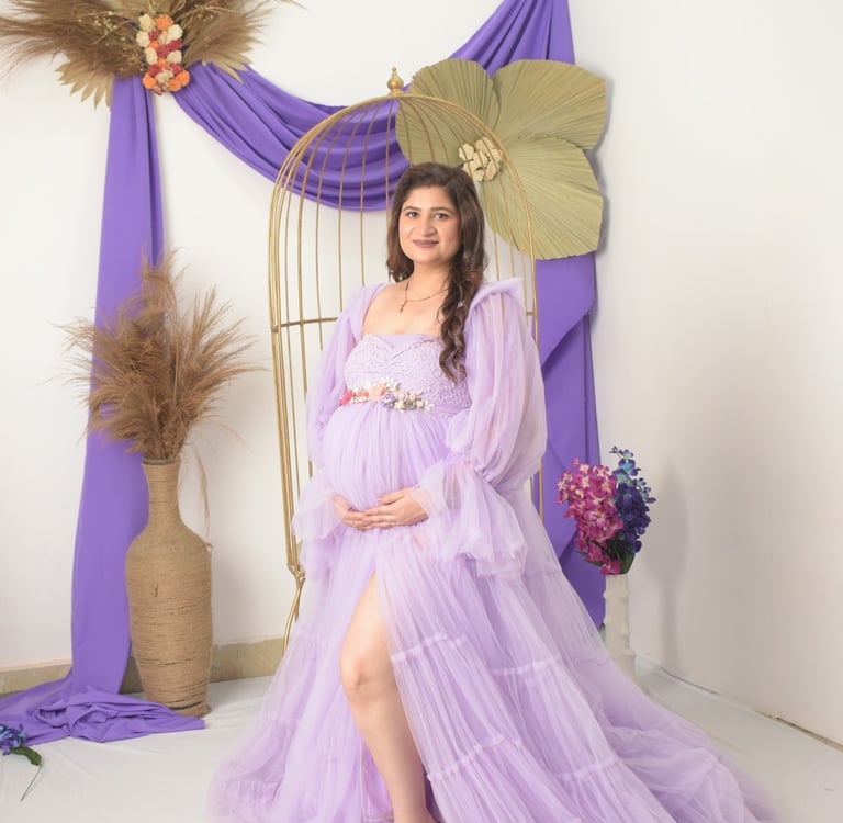 Pregnant woman Maternity photo session in studio