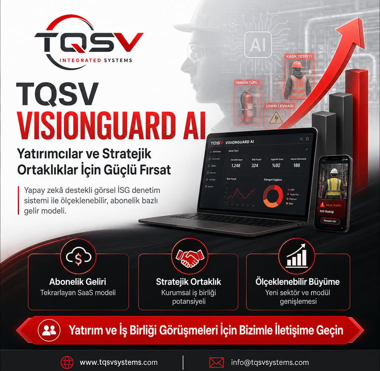 TQSV VisionGuard AI promotional banner showing industrial safety software on a laptop and mobile device.