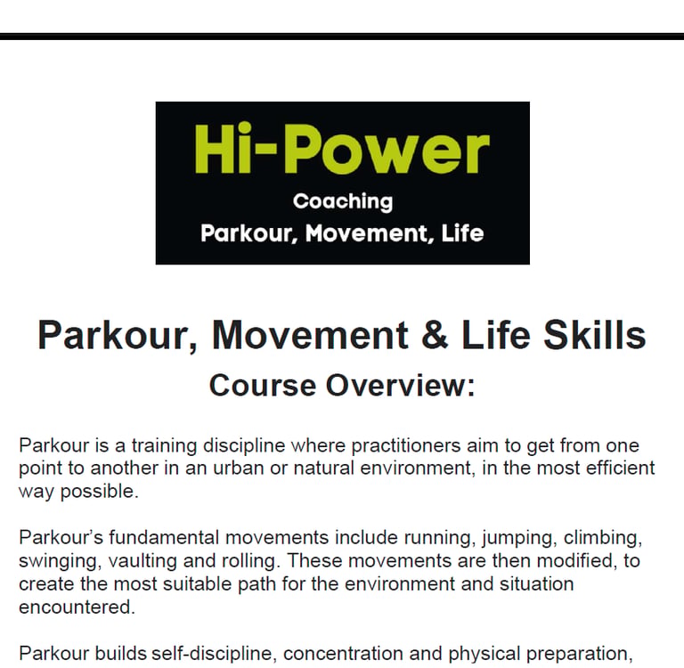 a parkour movement document contains course information