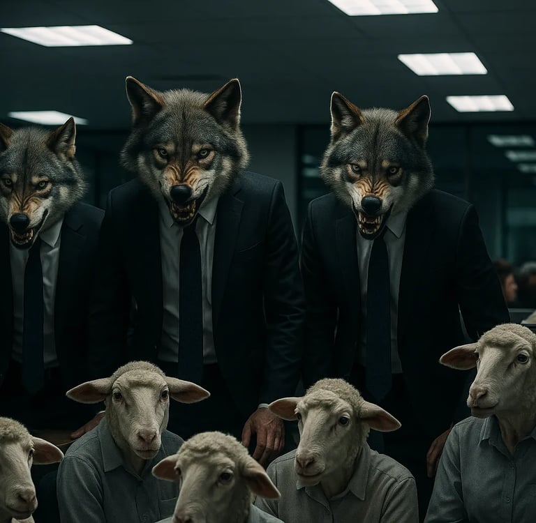 Wilk wśród owiec w środowisku korporacyjnym – metafora manipulacji, konformizmu i ukrytej dominacji