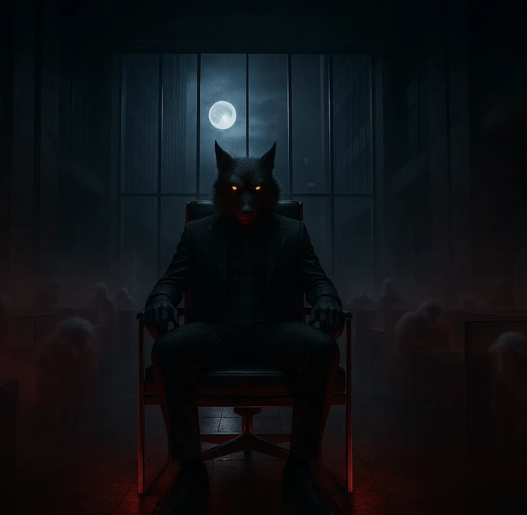 Wilk na tronie otoczony świniami – metafora władzy, hipokryzji i drapieżnej krytyki społecznych absurdów