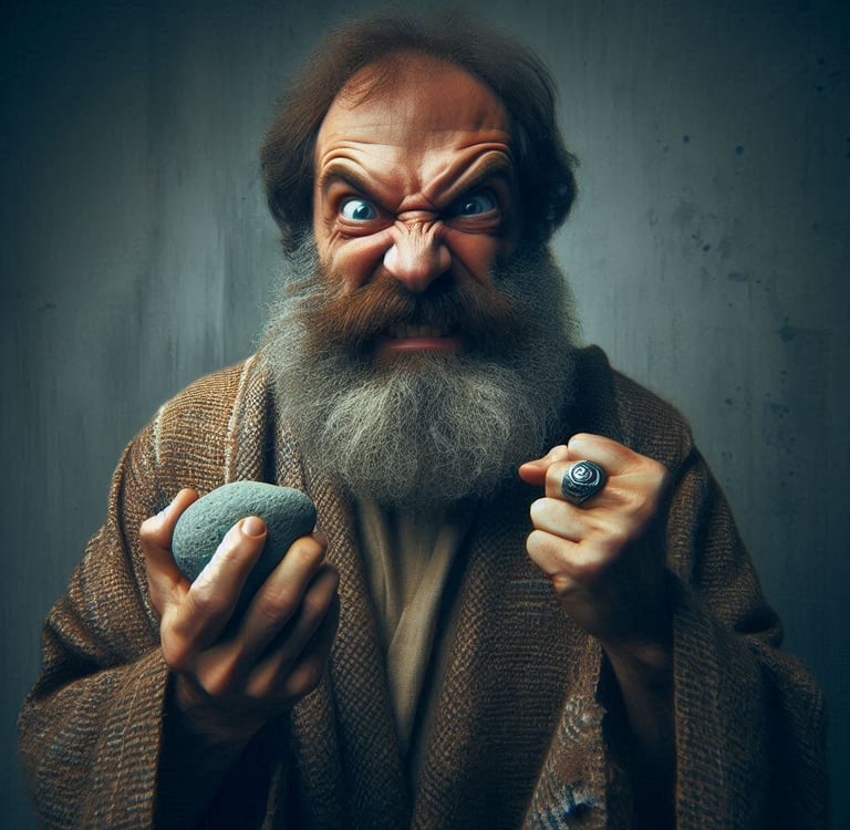 man with a stone in hands, hombre con piedra en mano