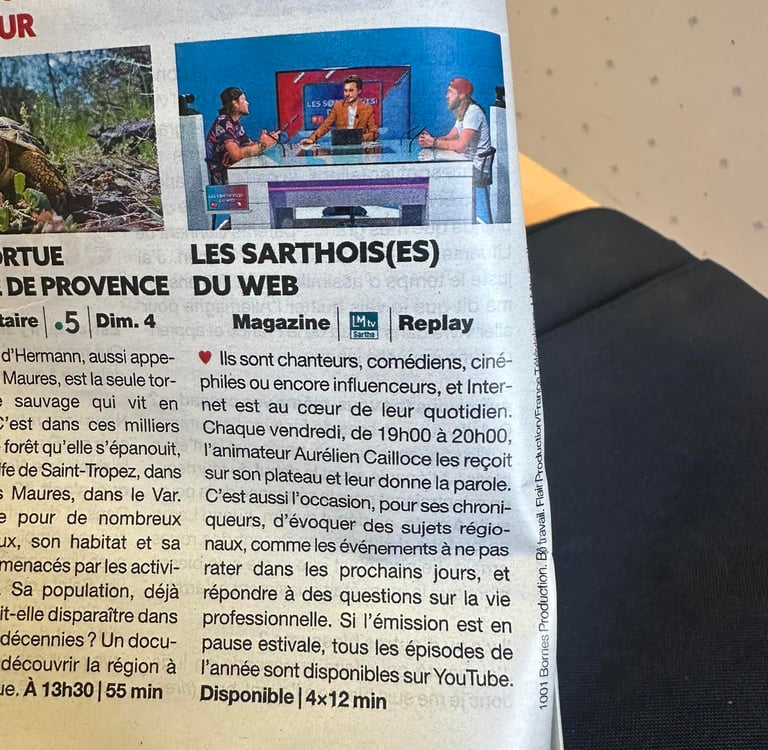 Journal des horaires des émissions de télévision avec les sarthois du web sur LMtv Sarthe 