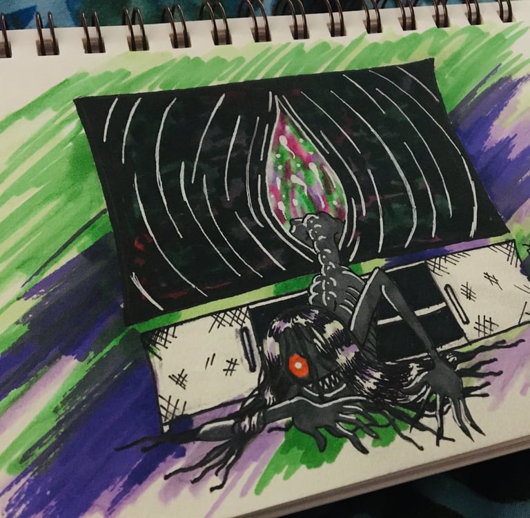 demon crawling out of the tv. Like movie The Ring.