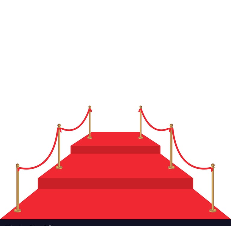 a red carpet with a red carpet and rope rope