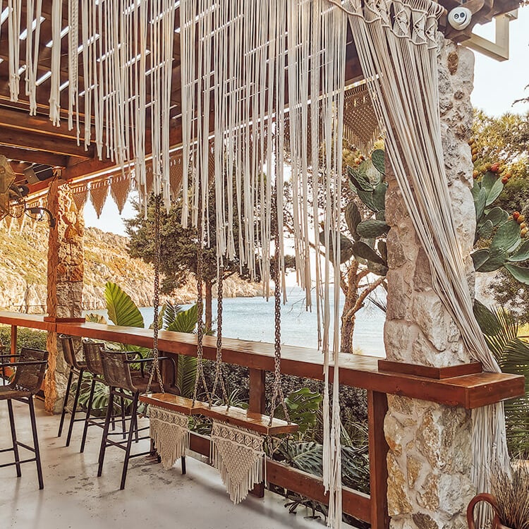boho macrame style beach cafe bar
