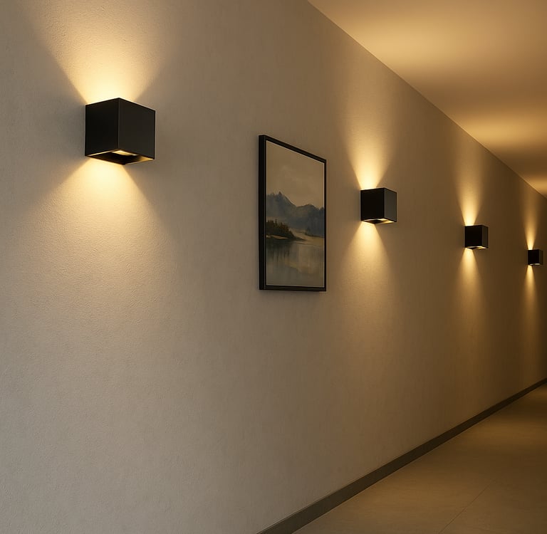 Wandarmaturen met up-down licht in de gang