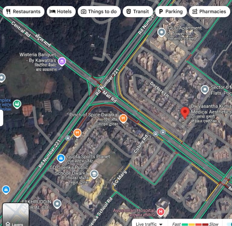 Location map: Dr. Vasantha Kumari Medical Aesthetics & Hair Clinic in Sector 6 Dwarka, New Delhi.