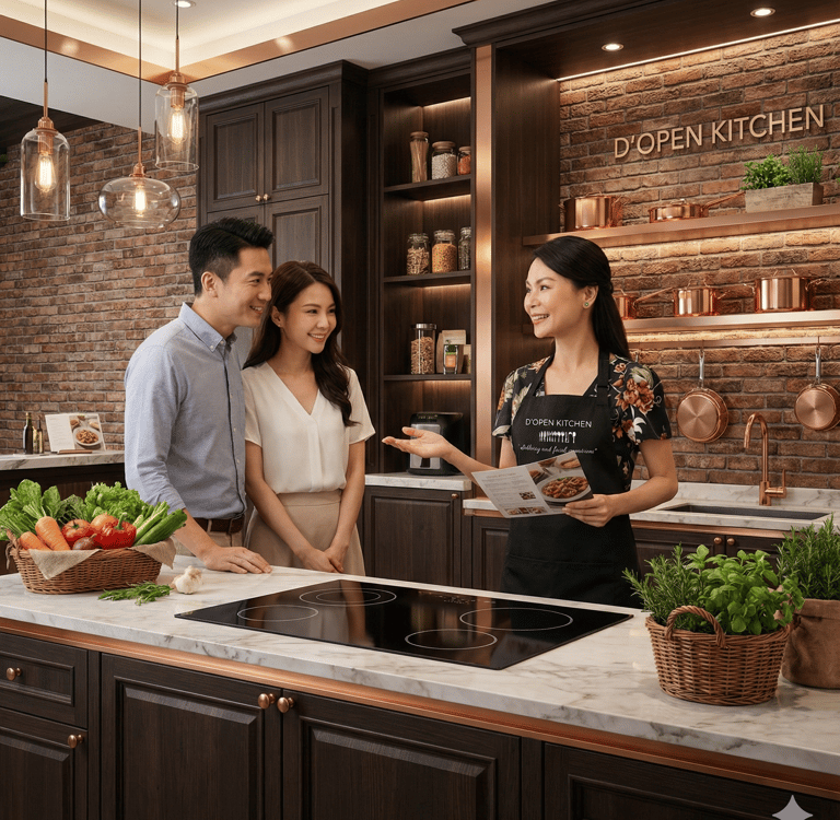 a man and woman standing in a kitchen