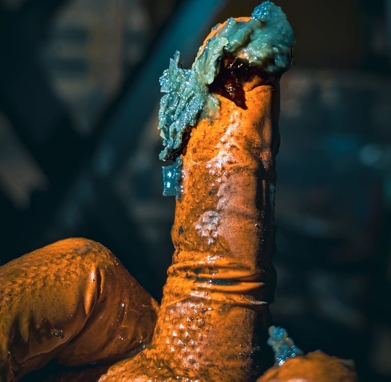 A gloved finger covered in thick Haldex fluid from a clogged Haldex filter