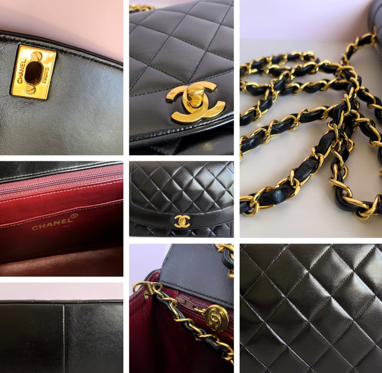 Chanel vintage black lamkskin medium Diana