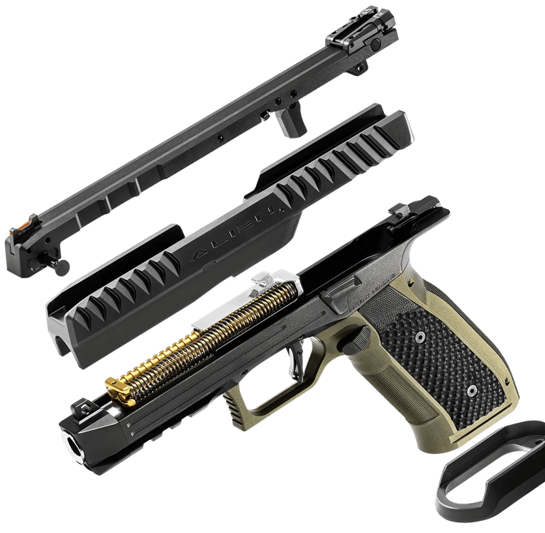 Laugo Arms Alien in ihre groben Bestandteile zerlegt.