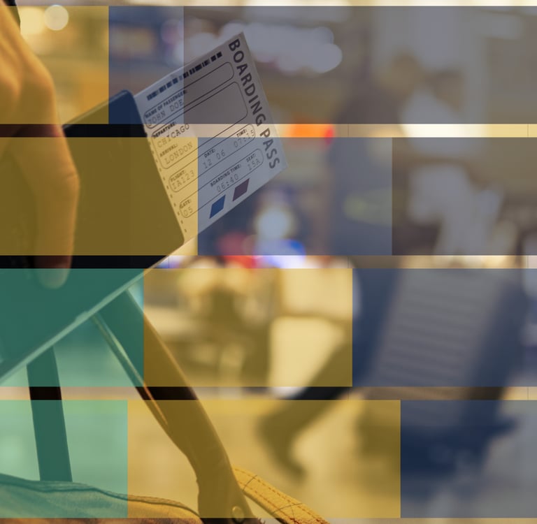 image of an air ticket overlayed with a bar graph to symbolise AI in travel