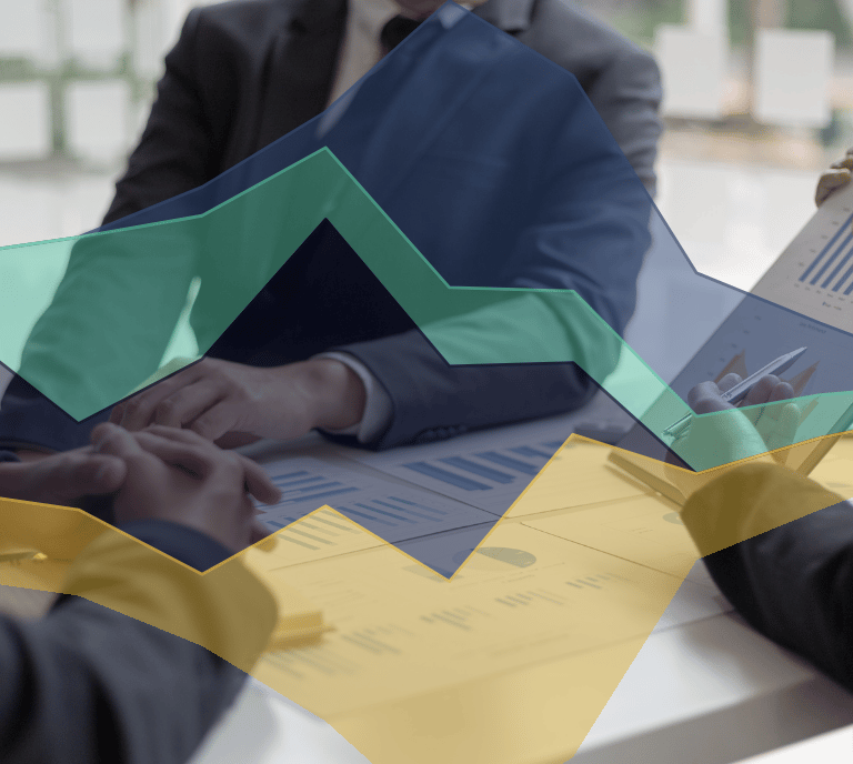 Image of business men overlayed with a graph to symbolise AI strategy