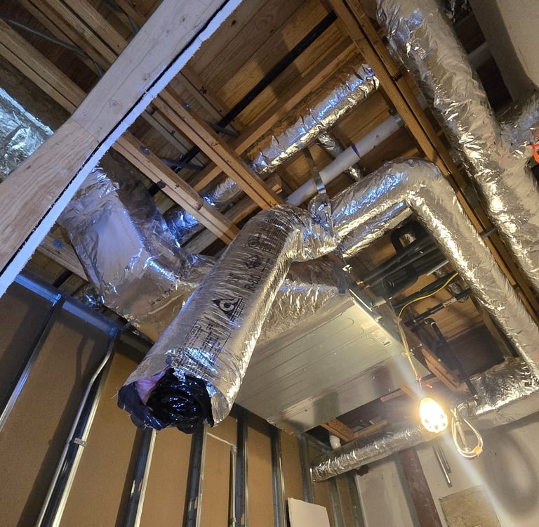a Samsung S Duct unit with ducts roughed-in and hung.