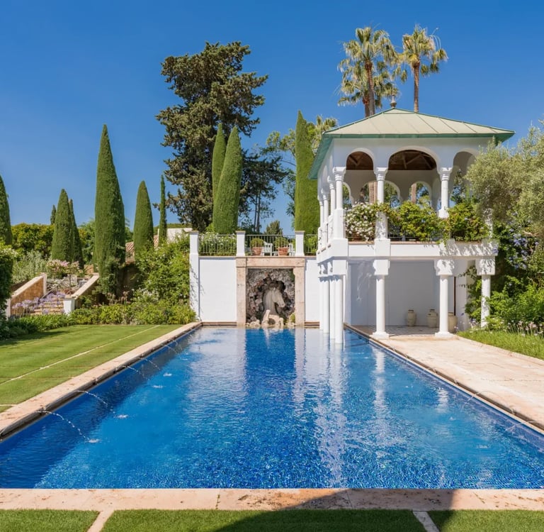 Pool and garden pavilion in Golden Mile Marbella villa